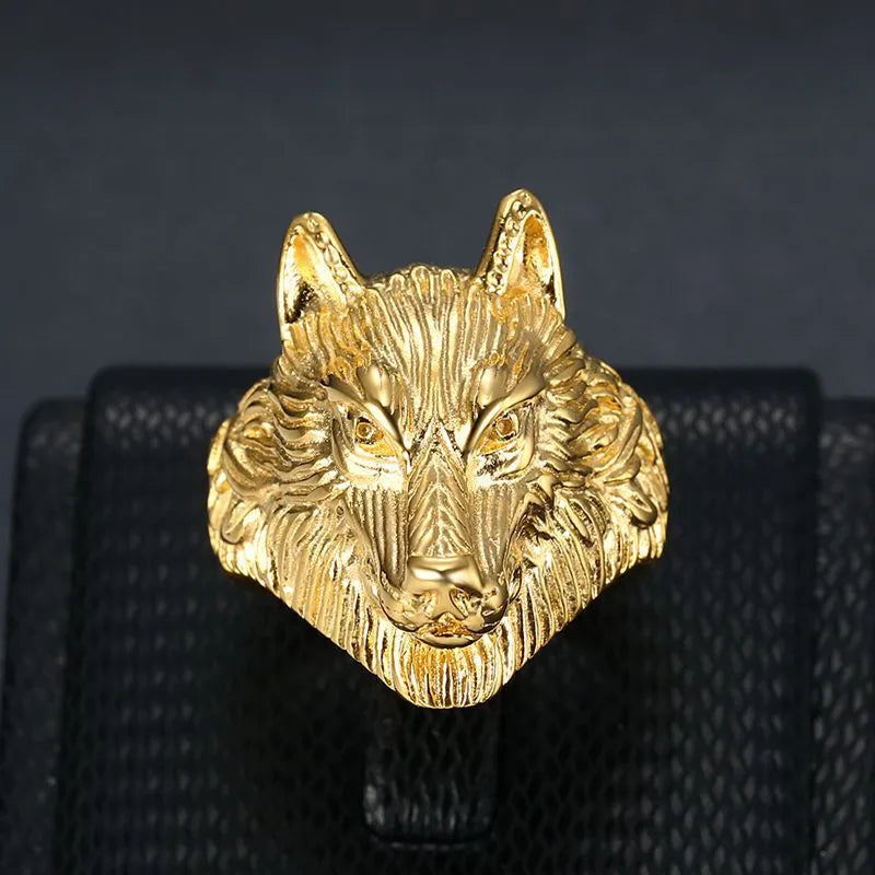 316L Stainless Steel Cast Domineering Ice Wolf Head rings