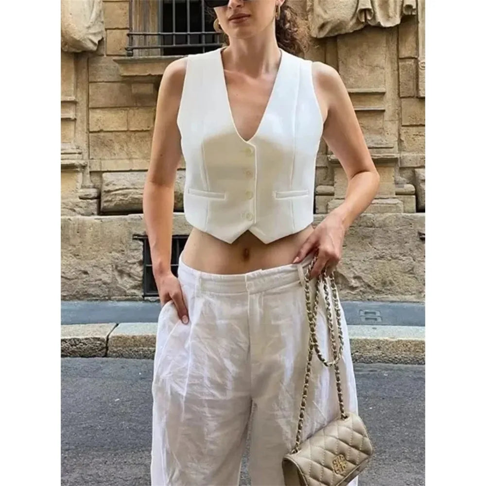 Black / White Cropped Vest Top