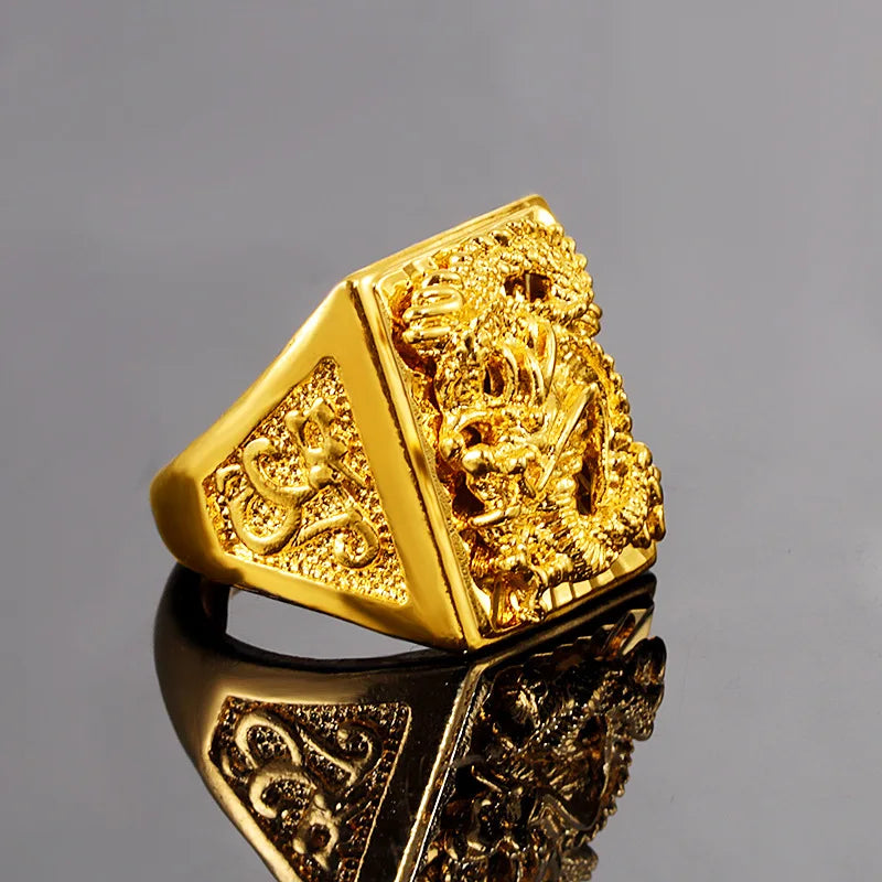 18CT Gold Plated Engraving Dragon Rings