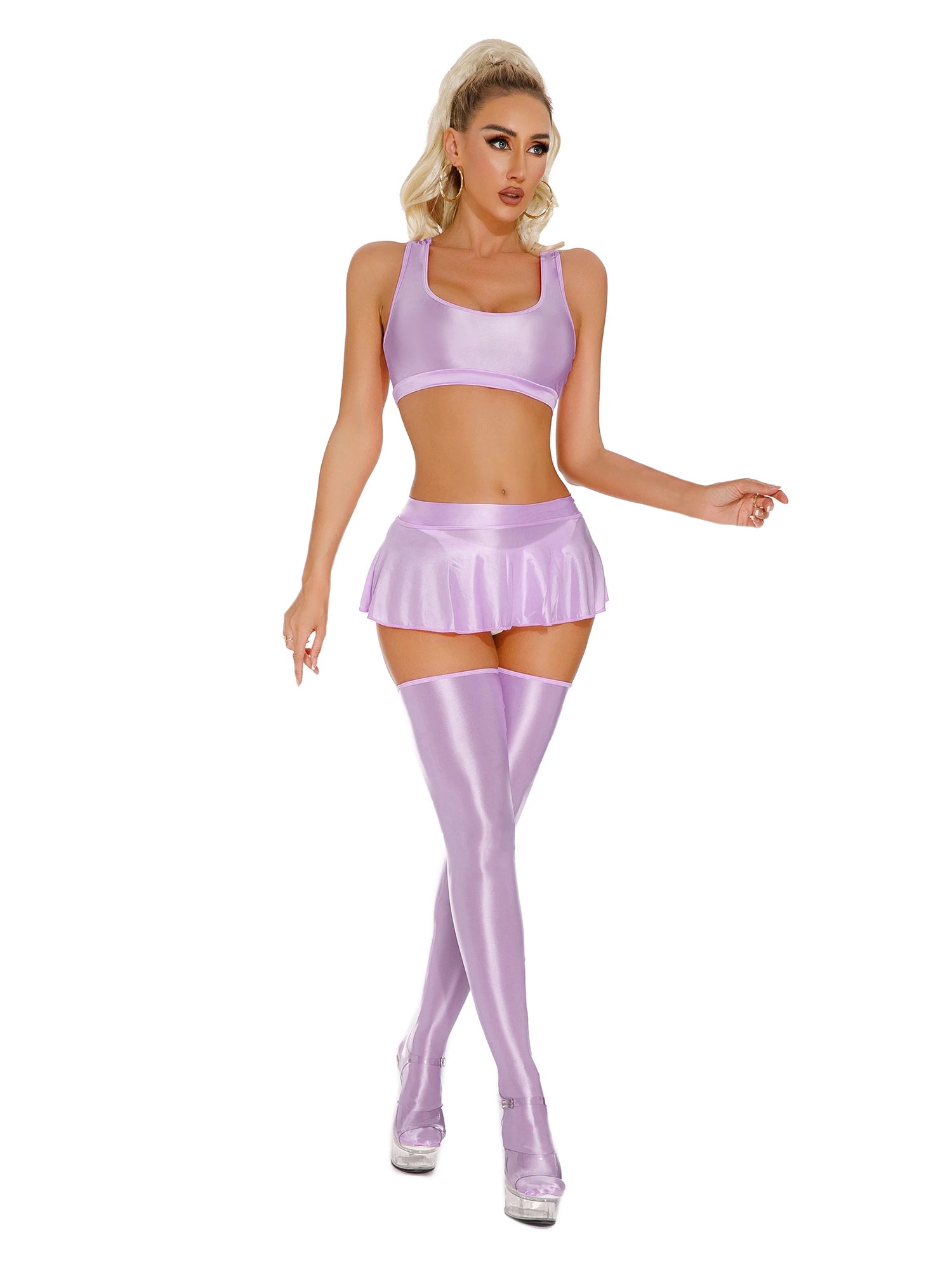 Glossy Rave Party Outfit Mini Skirt  & Crop Top