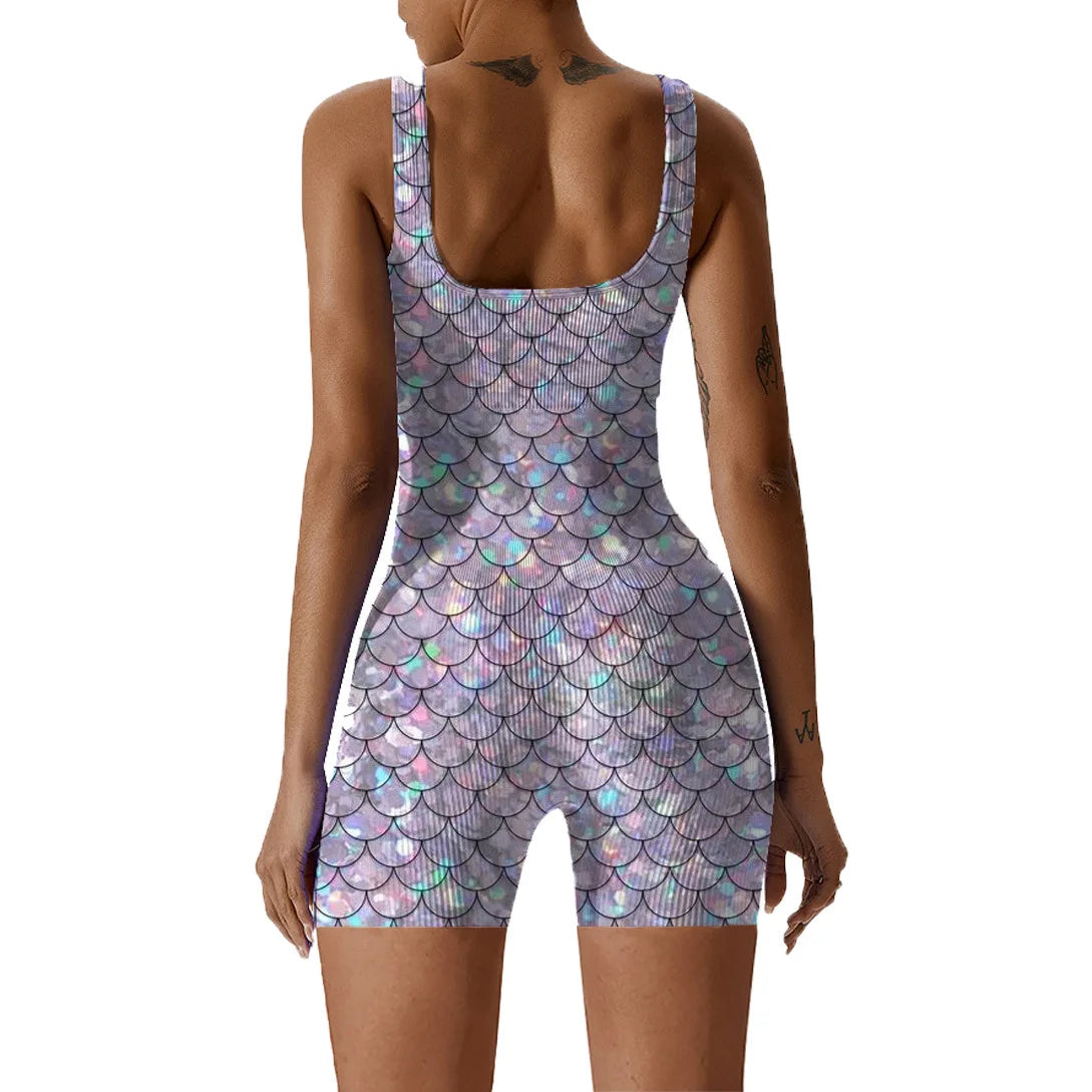 Fish Scale Print Multicolor Bodysuit