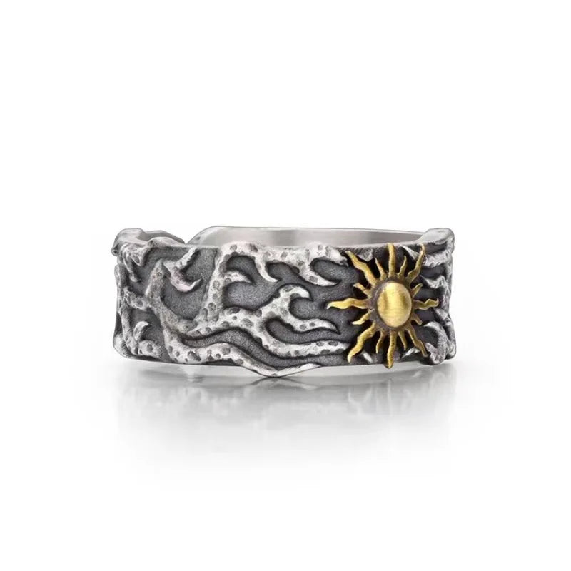 Retro Golden Sun Ring For Men