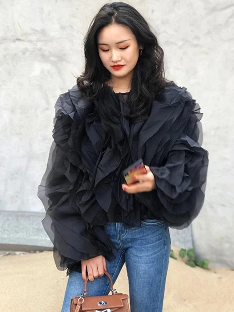 TWOTWINSTYLE Vintage Patchwork Ruffle Shirt