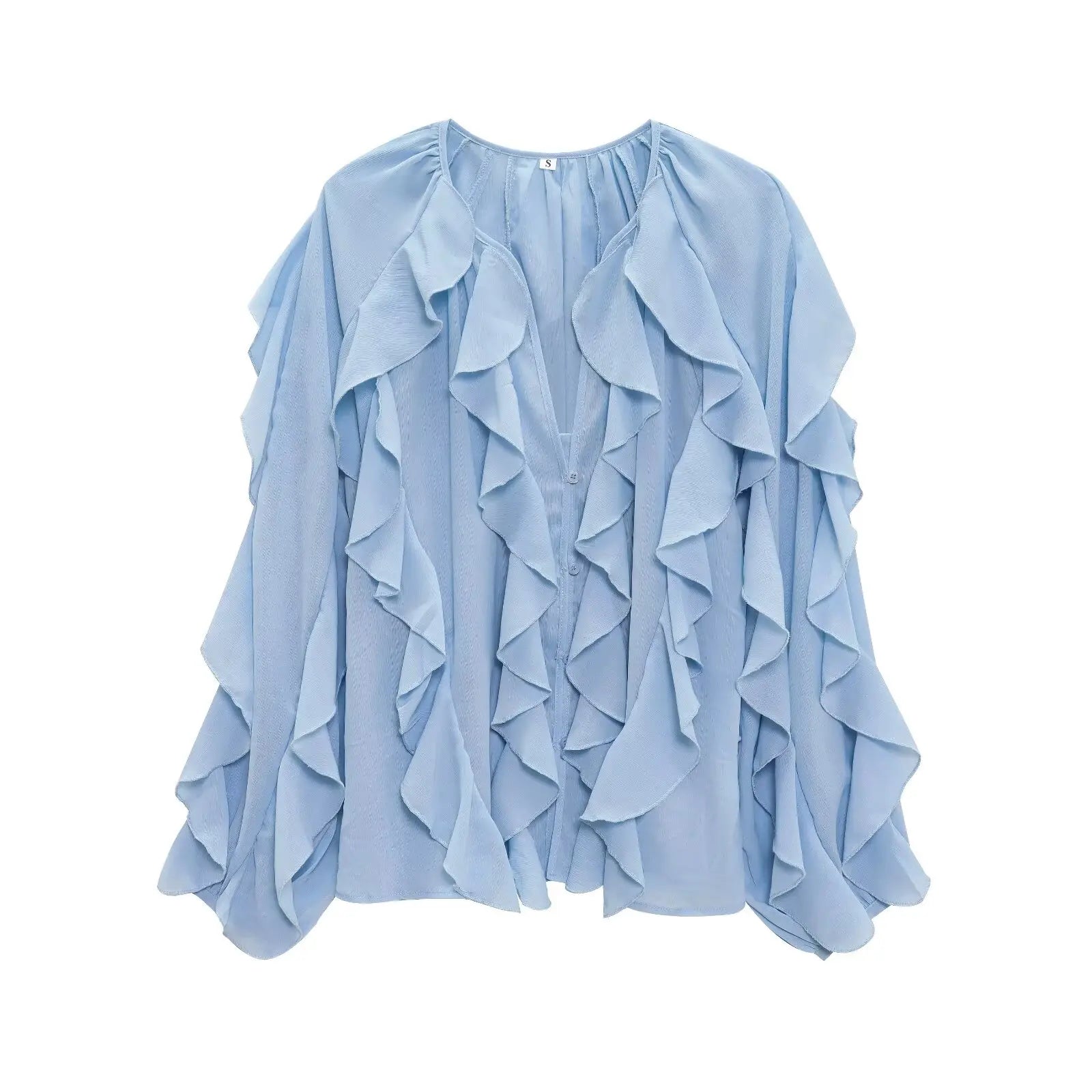 Tangada  Wine Red Ruffles Shirt Long Sleeve