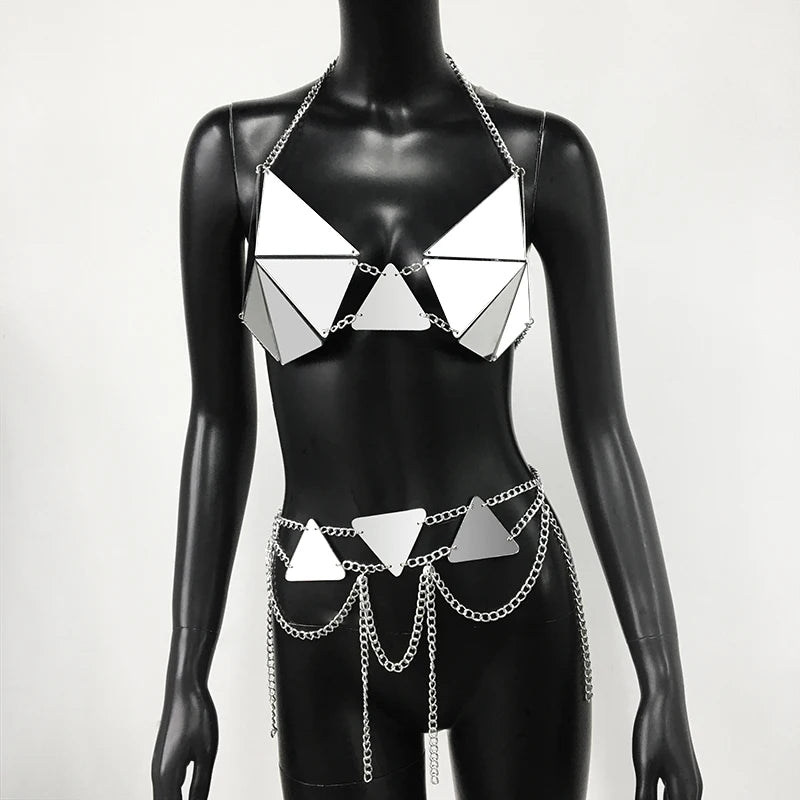 Specular PU Leather 2 Piece Rave Festival Outfit