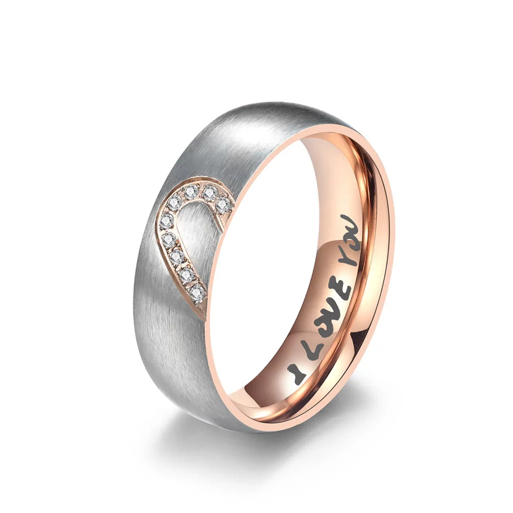 Rose Gold/Black Color Heart Couple Rings