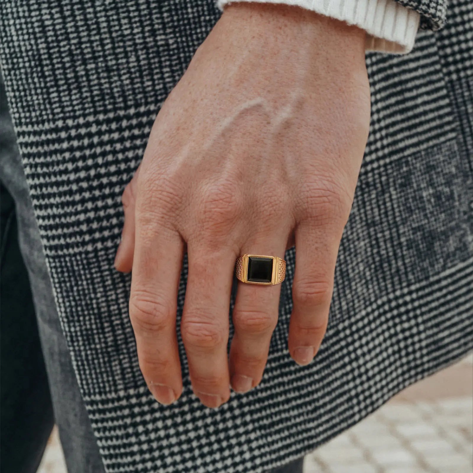 14k gold plating Black Stone Signet Ring,
