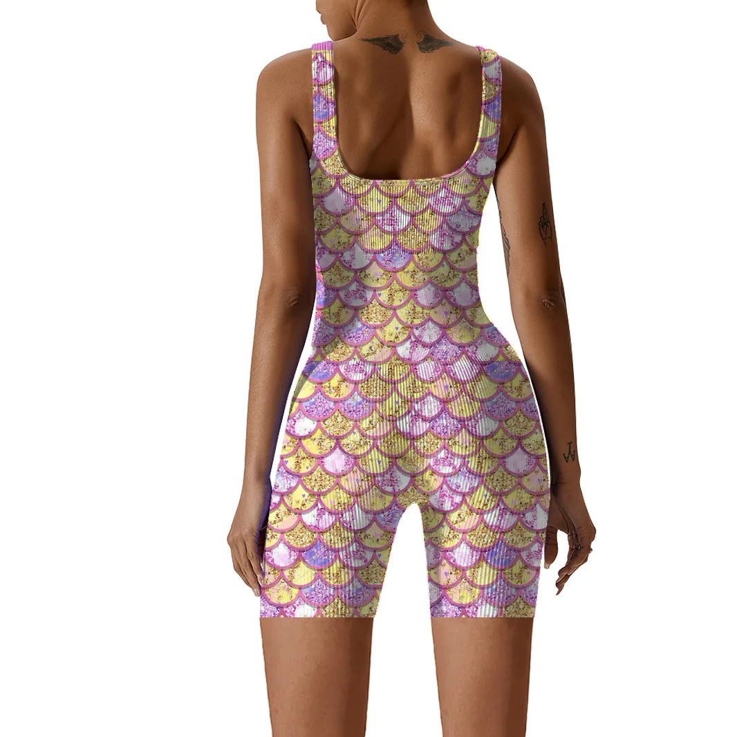 Fish Scale Print Multicolor Bodysuit