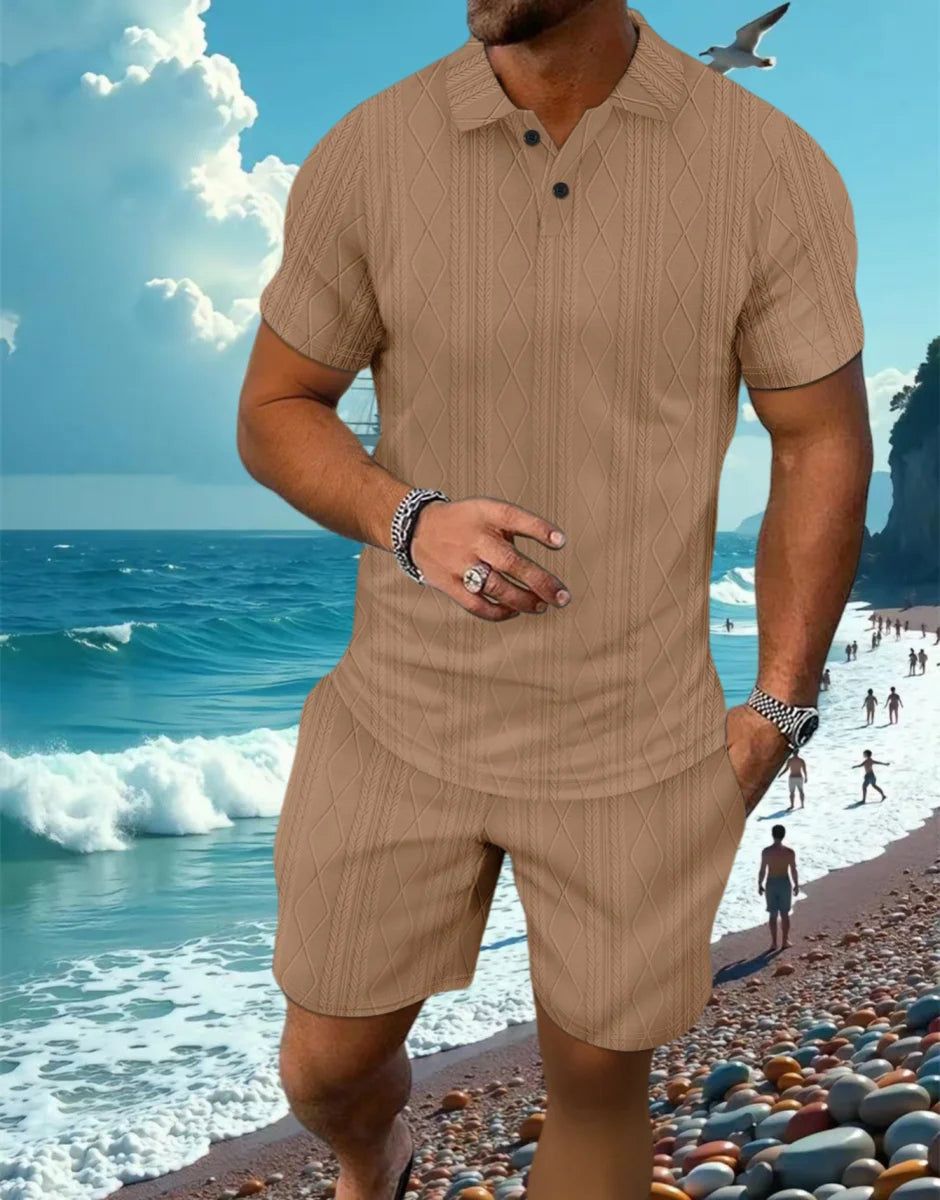 lapel short-sleeved POLO shirt & shorts
