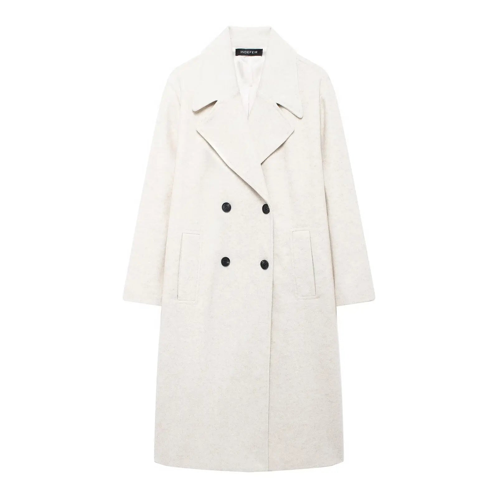 TRAFZA Solid Lapel Double Breasted Coat