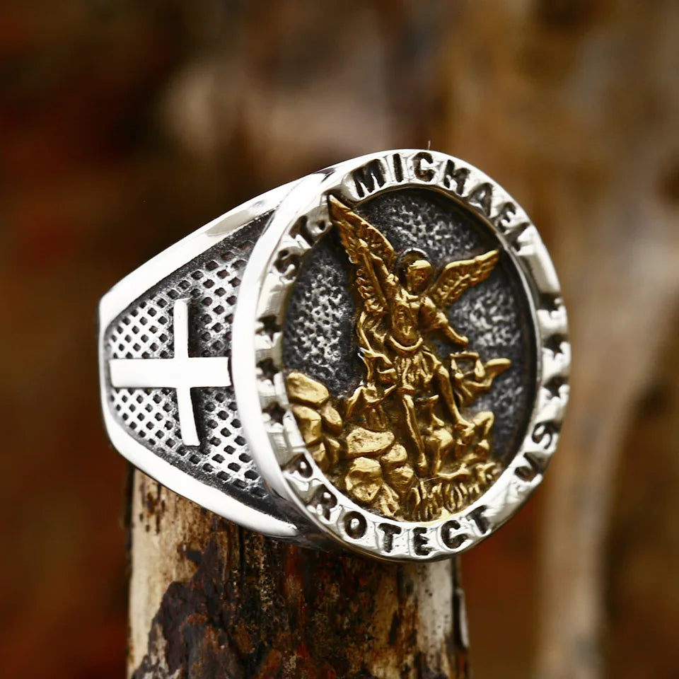 BEIER 316L Stainless Steel Angel  St Michael Ring