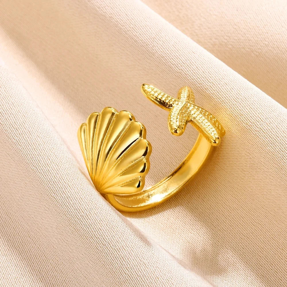 Shell Rings for Women Adjustable Gold Color