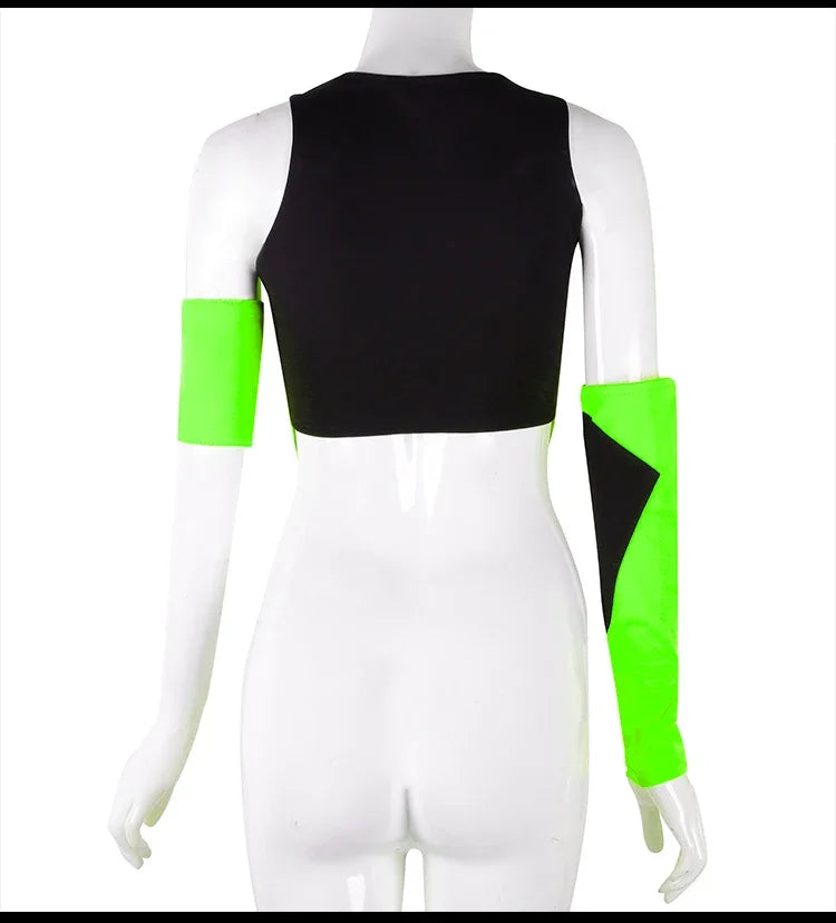 Fluorescent Green/yellow Tops Black Shorts Outfits