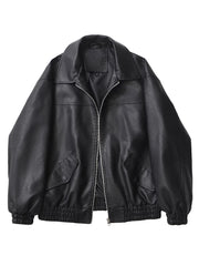 Ailegogo Retro Loose Short Pu Faux Leather Jacket