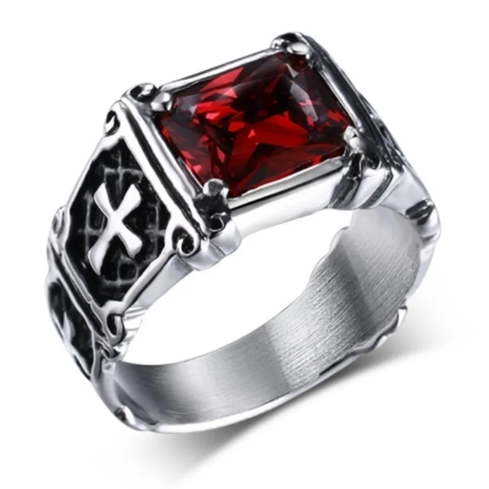 Compact Red Gemstone Cross Pattern Ring