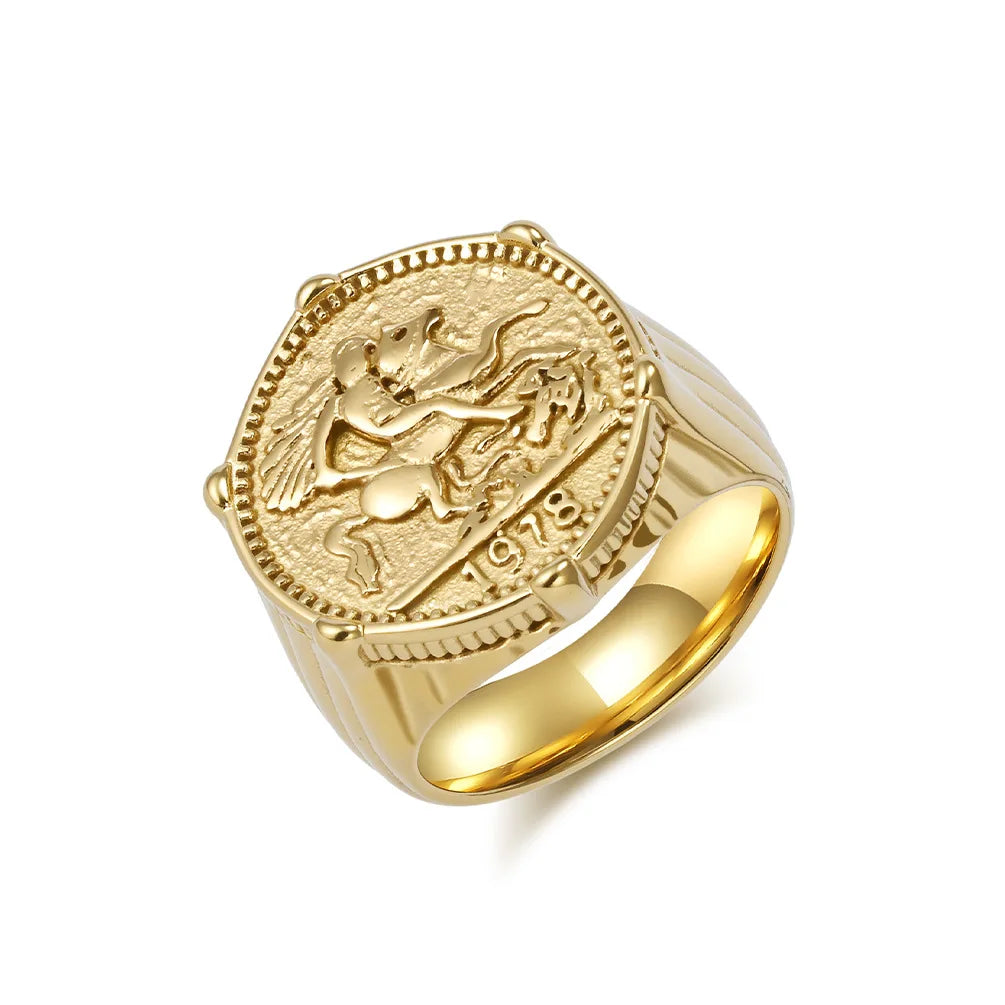 18k Gold Plated Knight Shaped Signet Ring