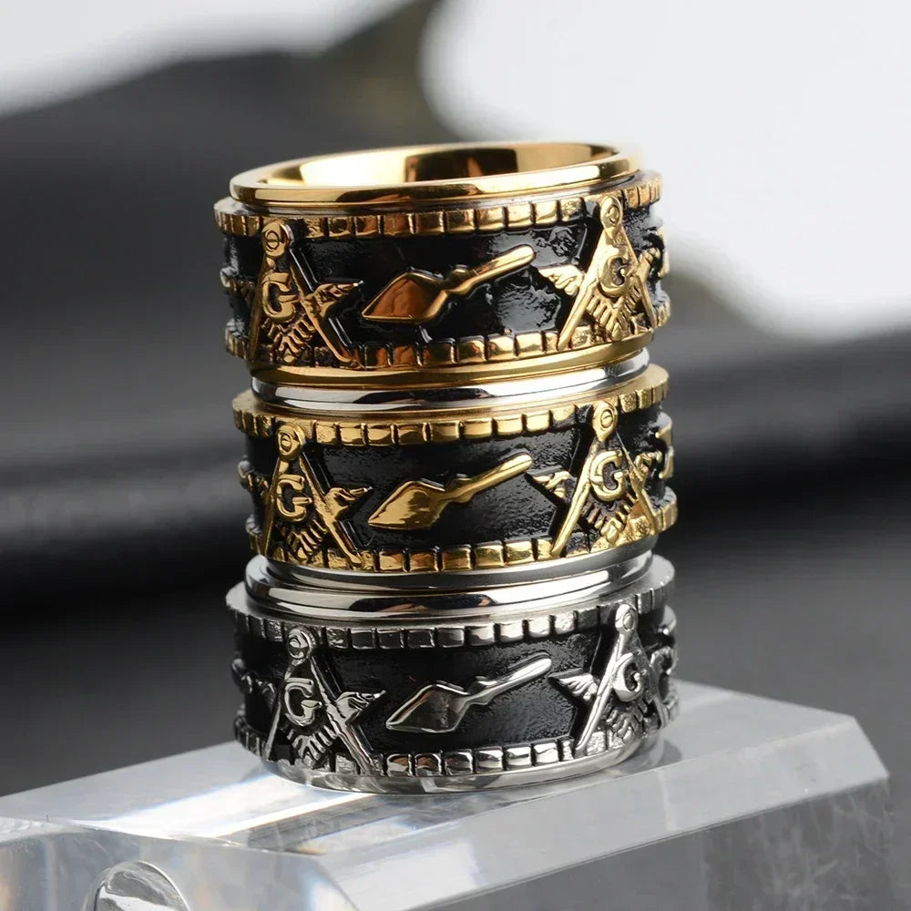 Rotatable Stainless Steel Masonic Rings