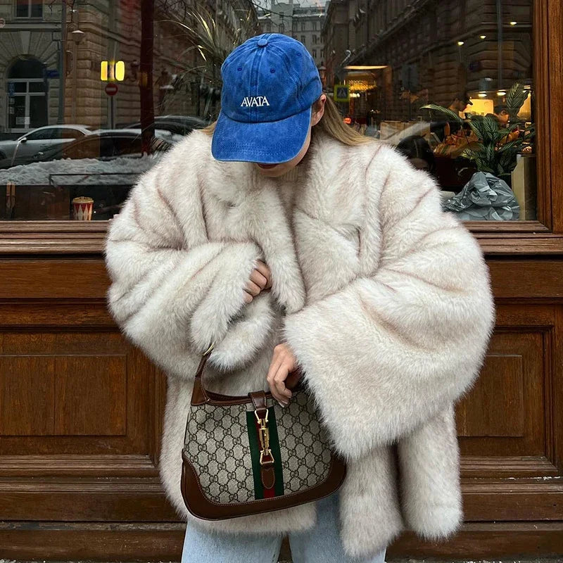 Neo Mint Fluffy Faux Fox Fur Jacket