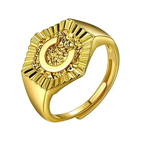 18k gold plated U7 Hexagon Surface Rings