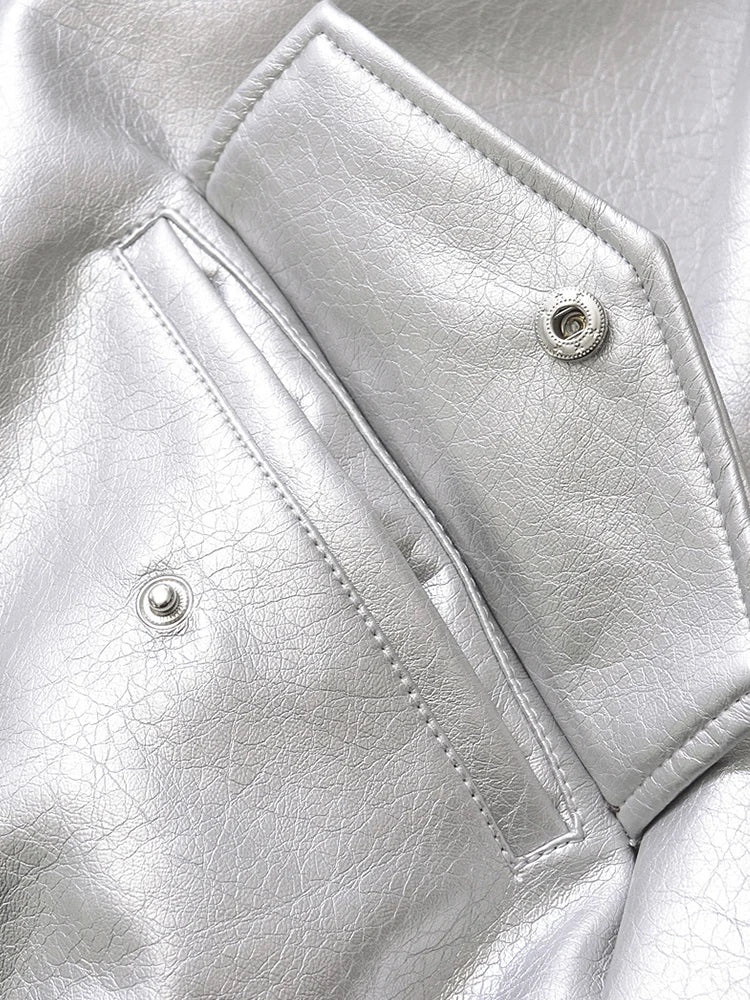 Ailegogo Retro Loose Short Pu Faux Leather Jacket