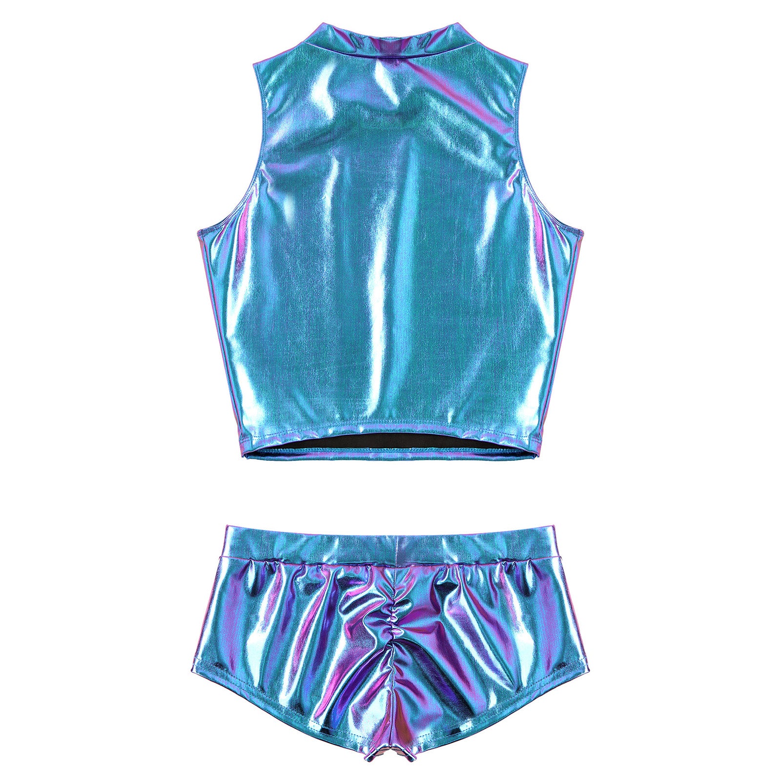 Metallic Mock Neck Crop Top & Hot Shorts