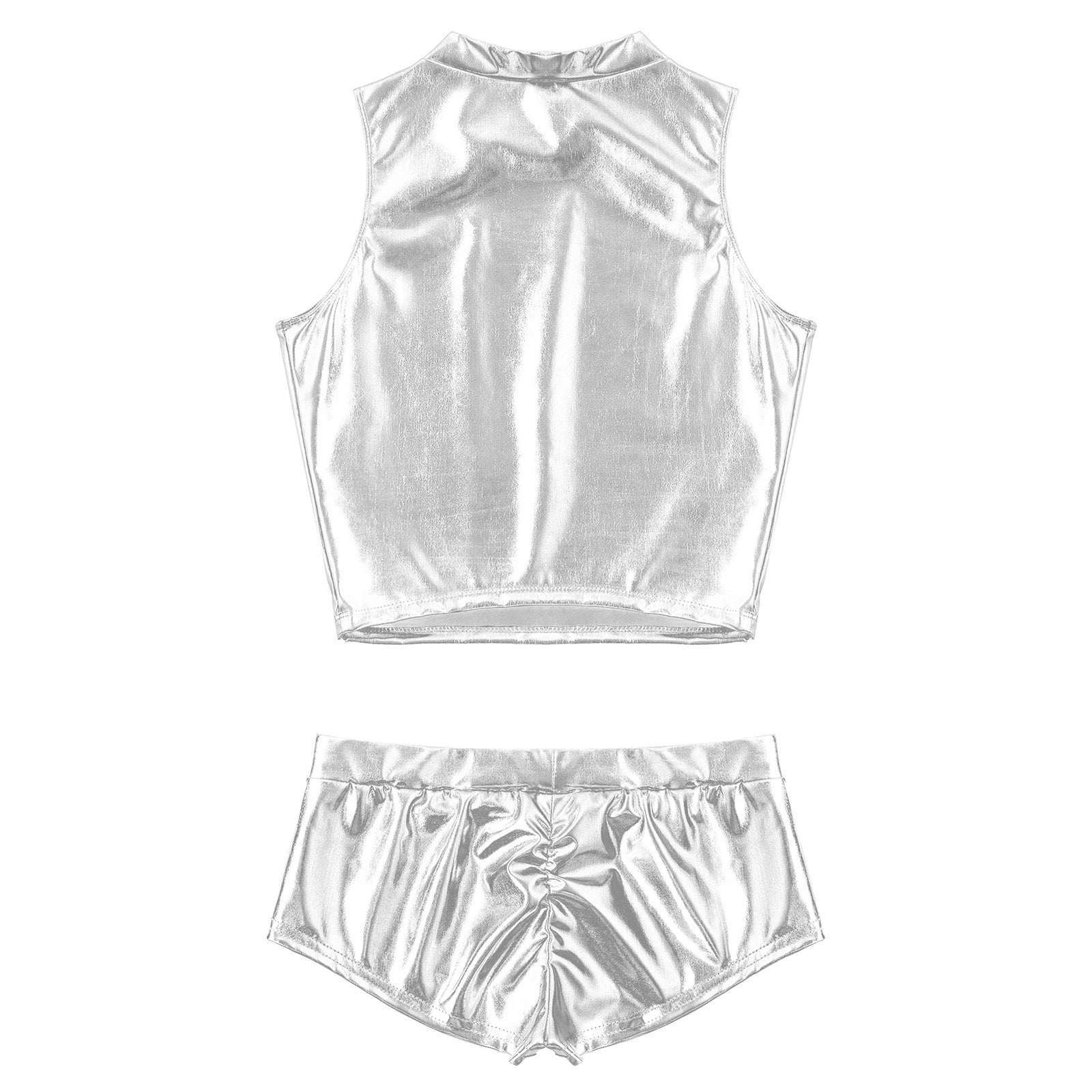 Metallic Mock Neck Crop Top & Hot Shorts