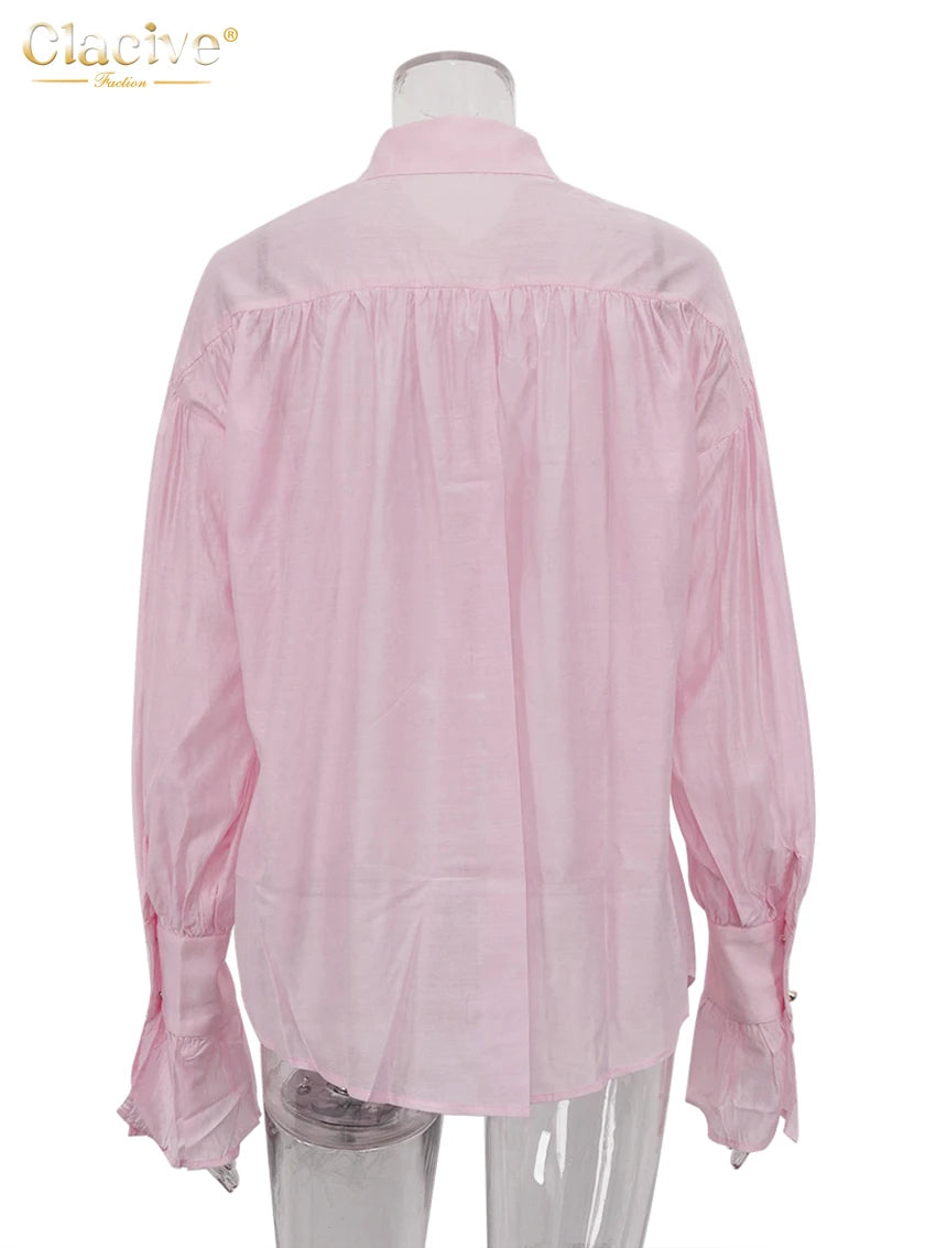 Clacive Fashion Loose Pink Office Blouse