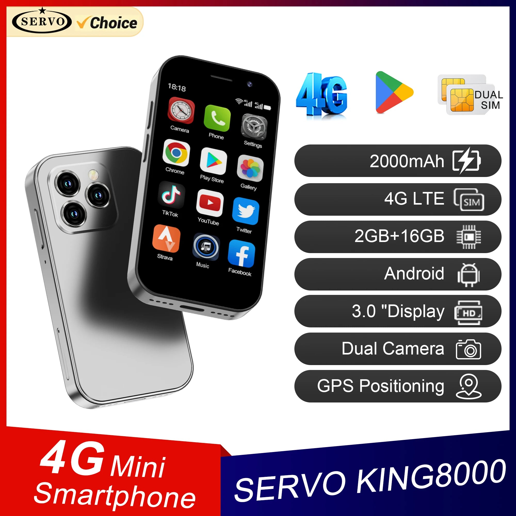 SERVO KING8000 4G Cellular Network Mini Smartphone
