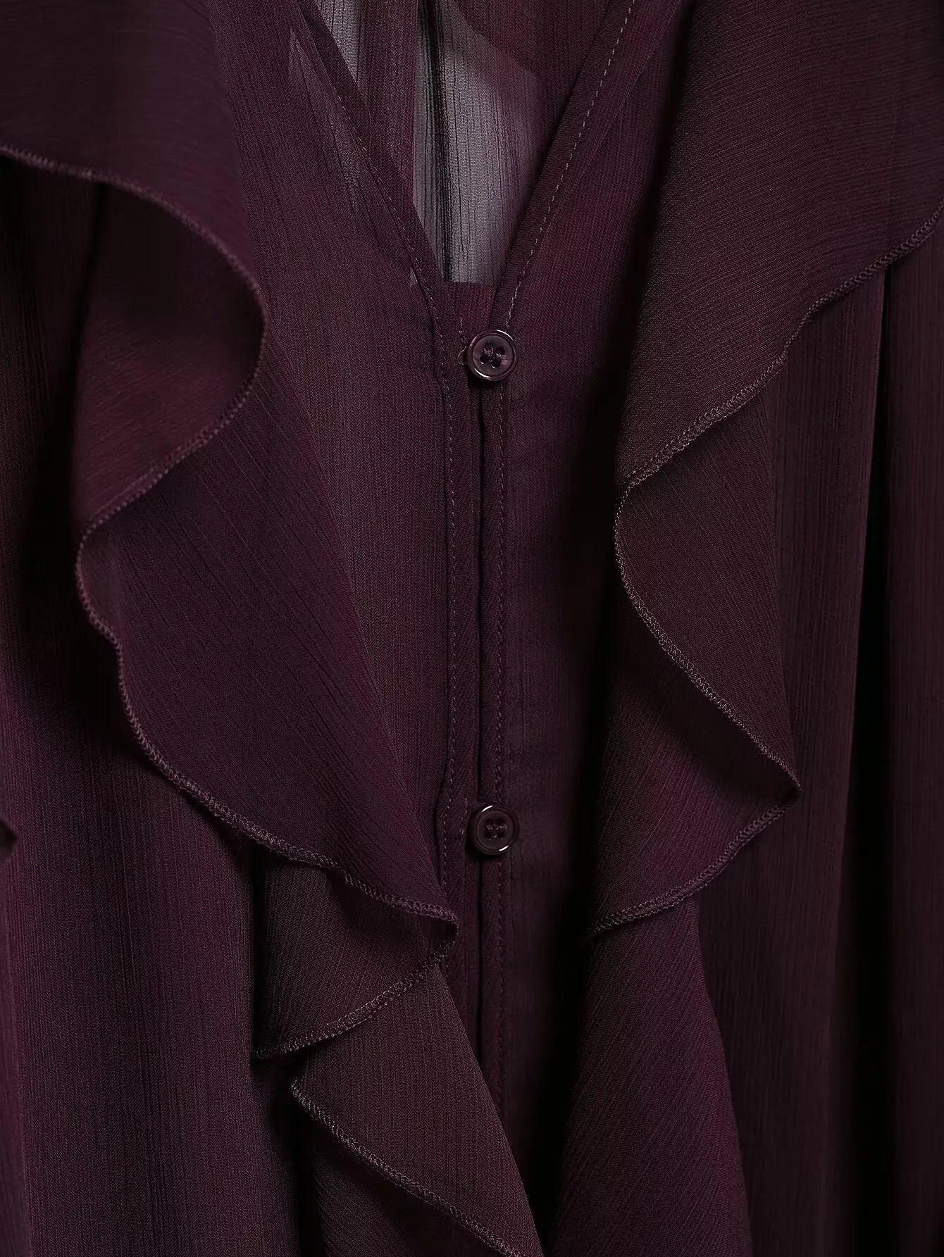 Tangada  Wine Red Ruffles Shirt Long Sleeve
