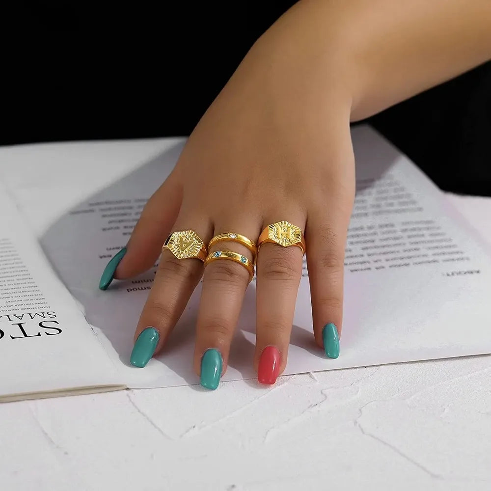 18k gold plated U7 Hexagon Surface Rings