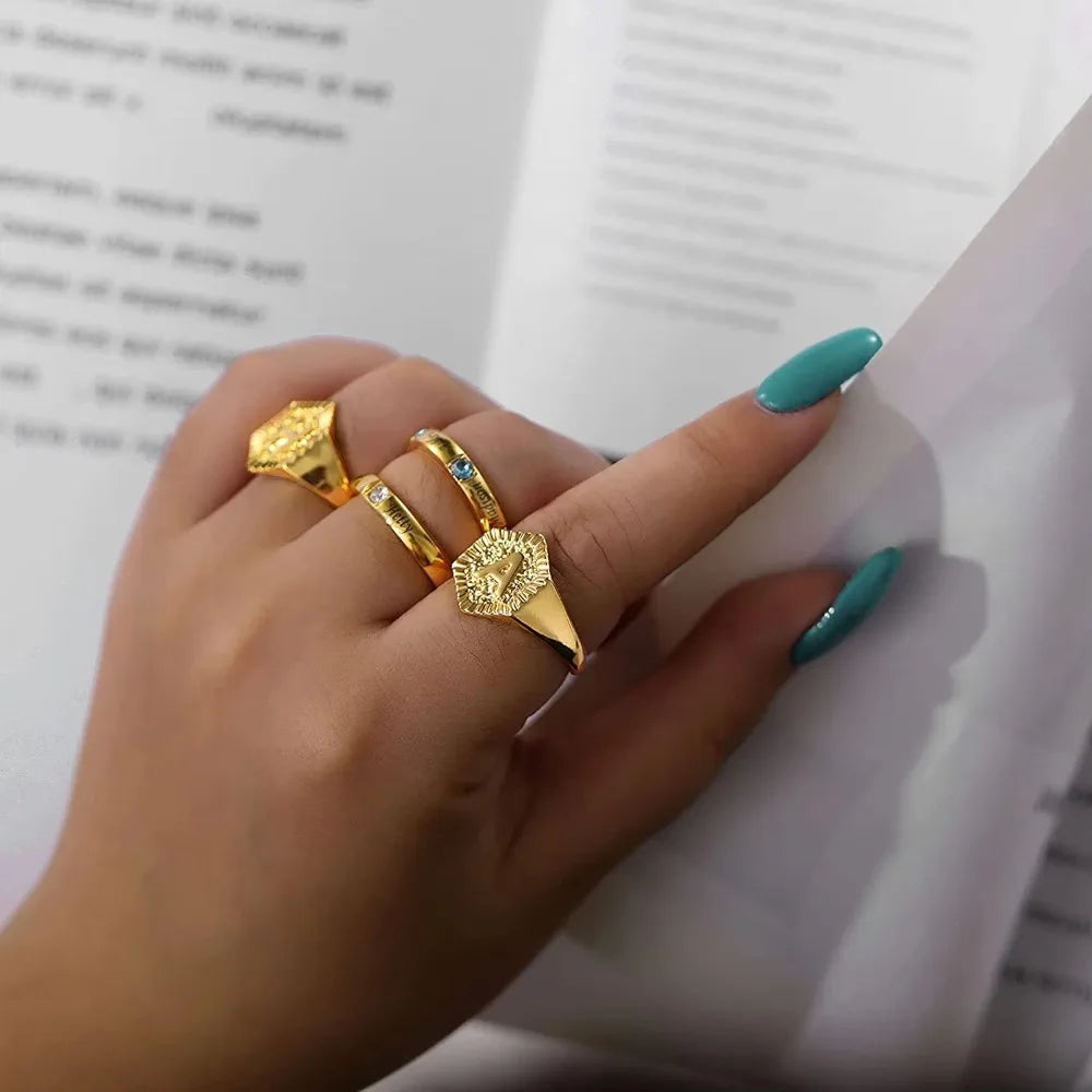 18k gold plated U7 Hexagon Surface Rings