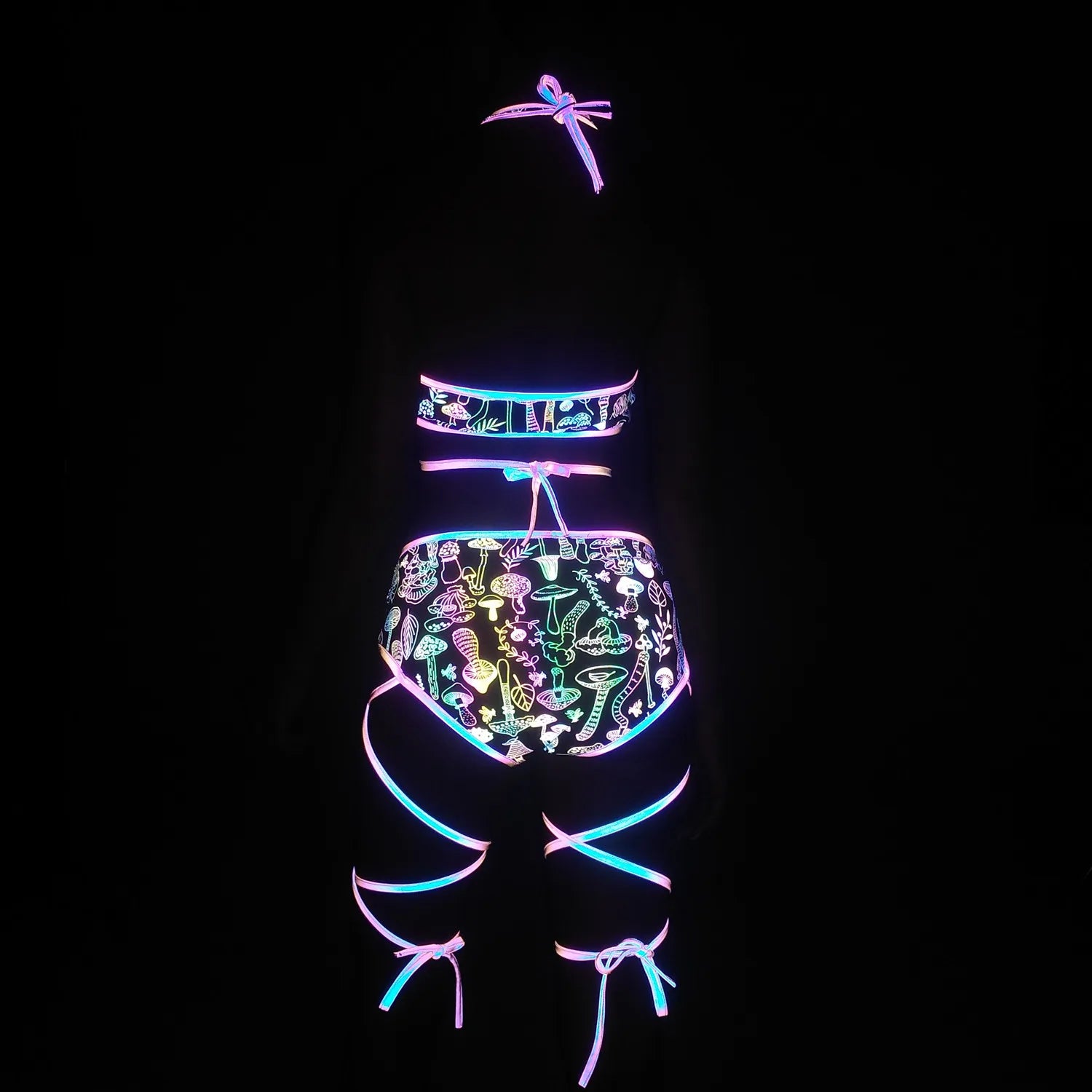 Harajuku Reflective Set Bandage Shorts+Bra+Crop