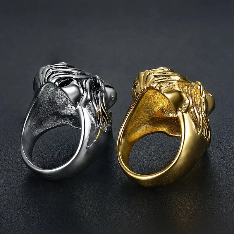 Stainless Steel / 18 K Gold Plated  Lion Head Rings