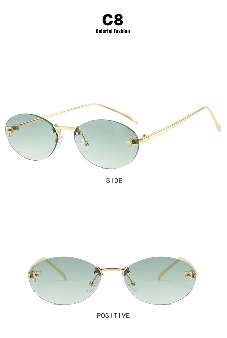 Rimless Retro Oval Sunglasses