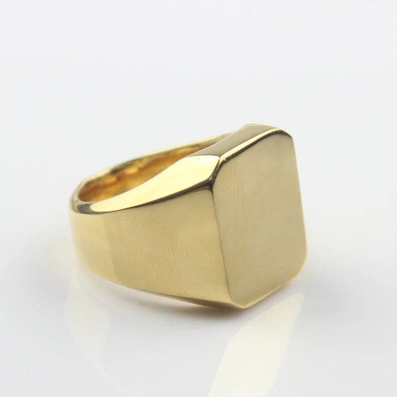 Men's Gold Color Signet  Stainless Steel Band Ring