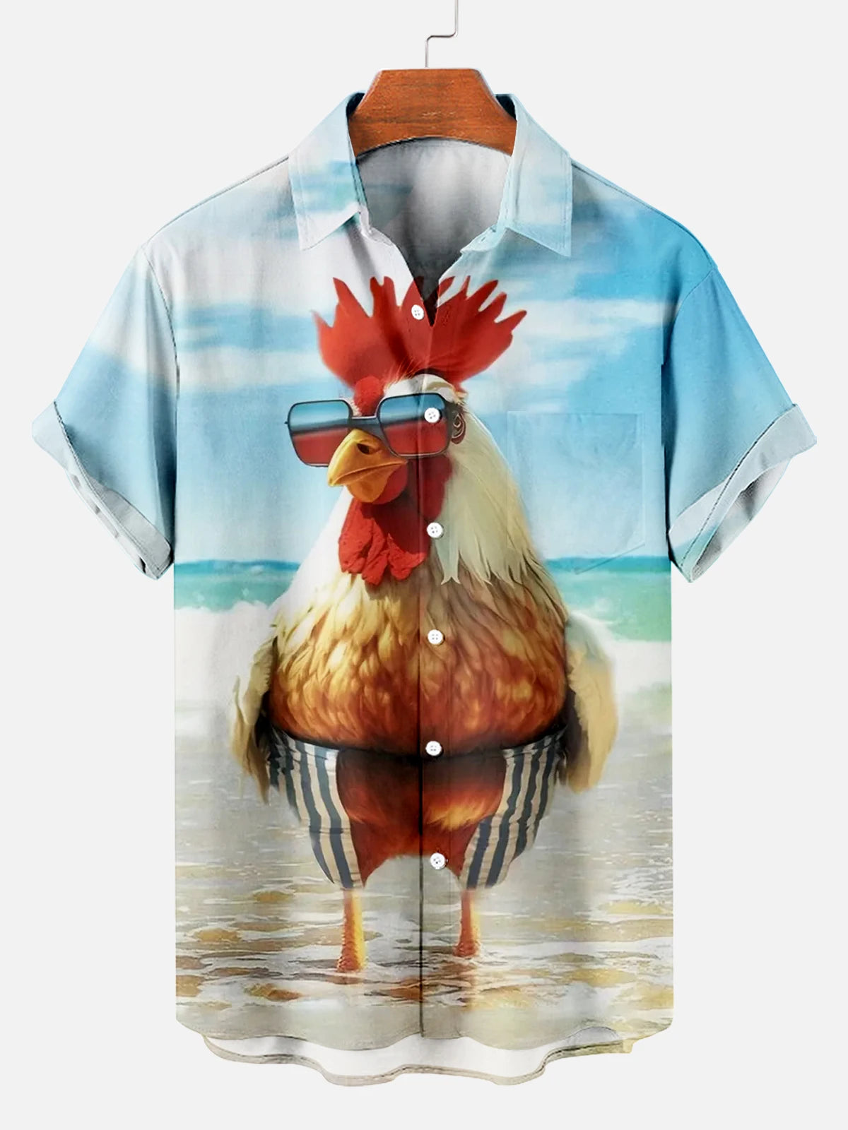 Funny Rooster Beach Hawaii Casual 3D Shirt