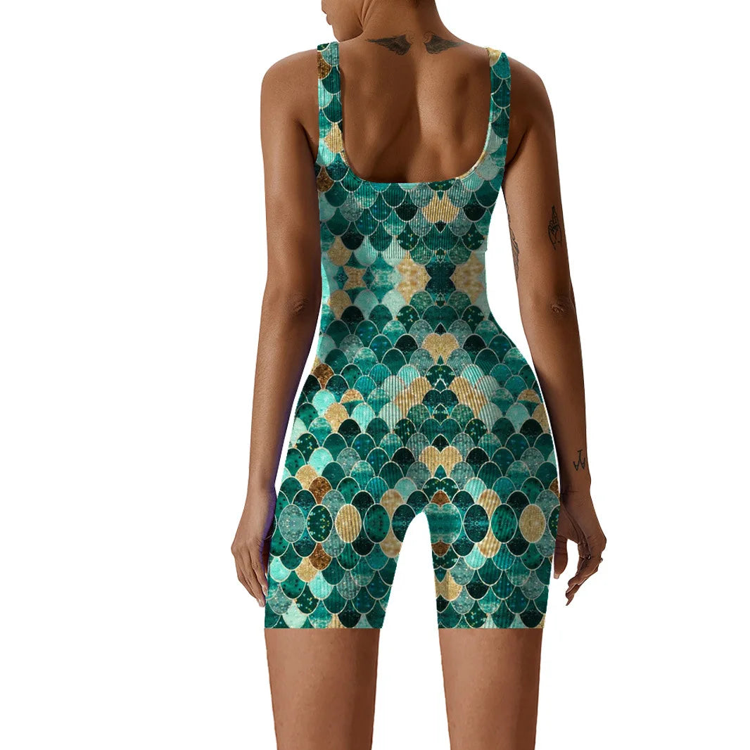 Fish Scale Print Multicolor Bodysuit