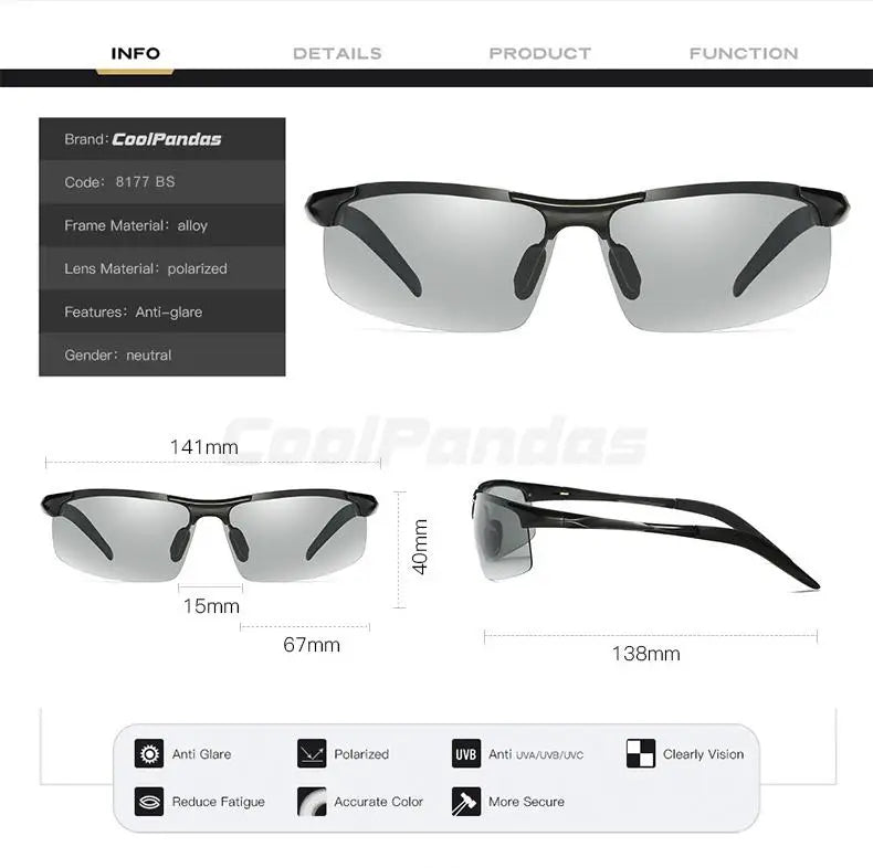 COOLPANDAS Aluminum Photochromic Sunglasses