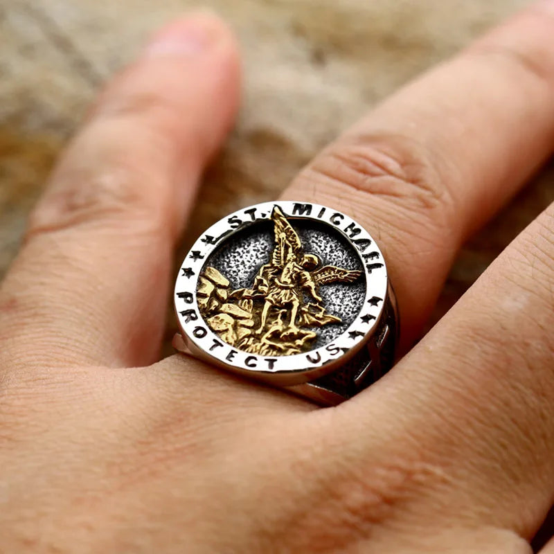 BEIER 316L Stainless Steel Angel  St Michael Ring
