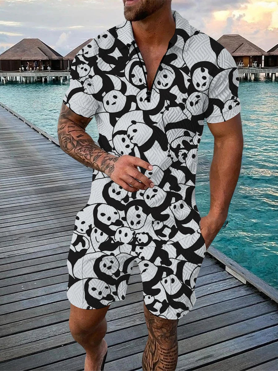 Cartoon Duck Panda 3D Print Polo Shirts & Shorts Suits