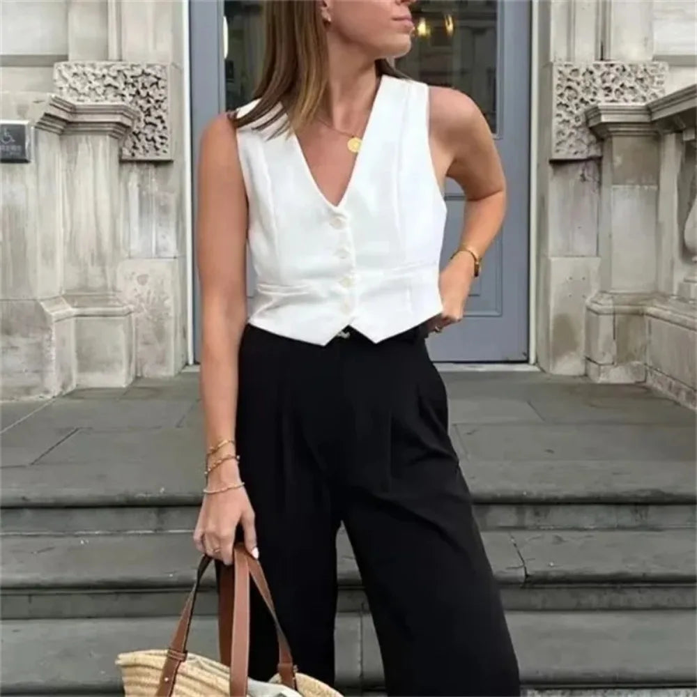 Black / White Cropped Vest Top