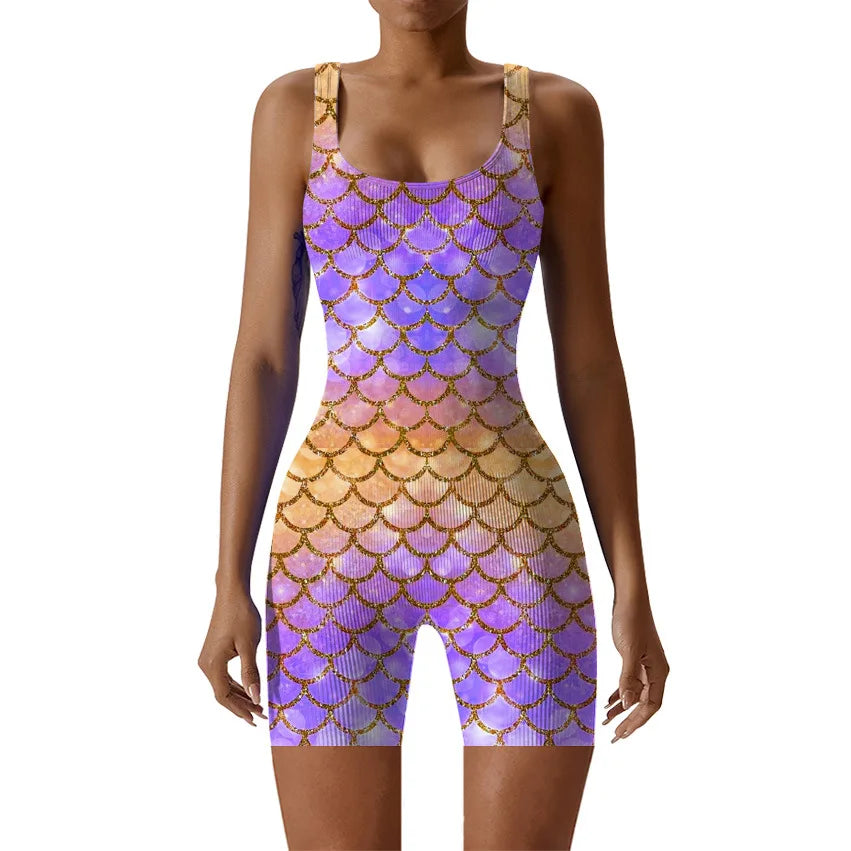 Fish Scale Print Multicolor Bodysuit