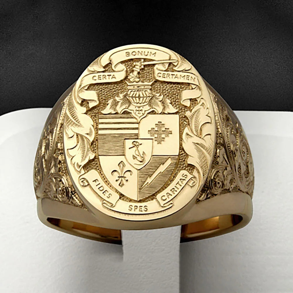 Retro Carved  Noble Yellow Gold Plated Seal Ring