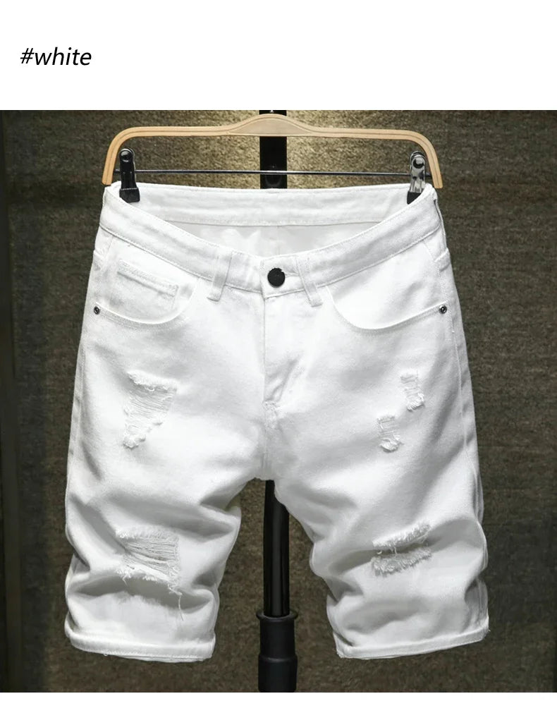 White Ripped Denim Shorts