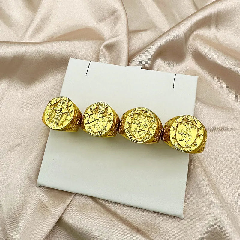 18K Gold Plated Virgin Mary Handmade Carved Religious Rings