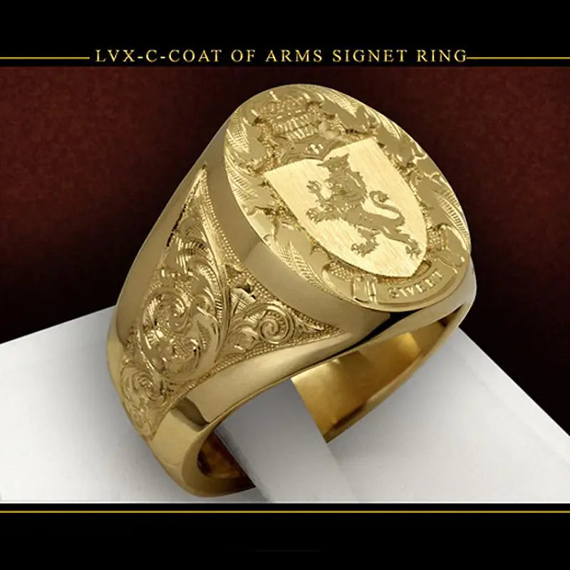 Luxury Gold Plated Coat of Arms Sweet Signet Engraved Ring