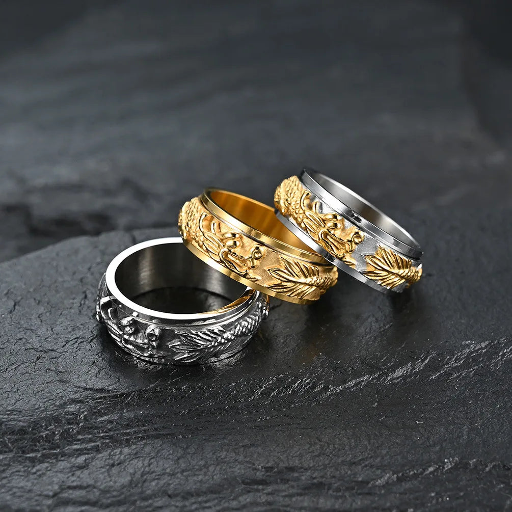Stainless Steel / spinner dragon 18k gold plated ring