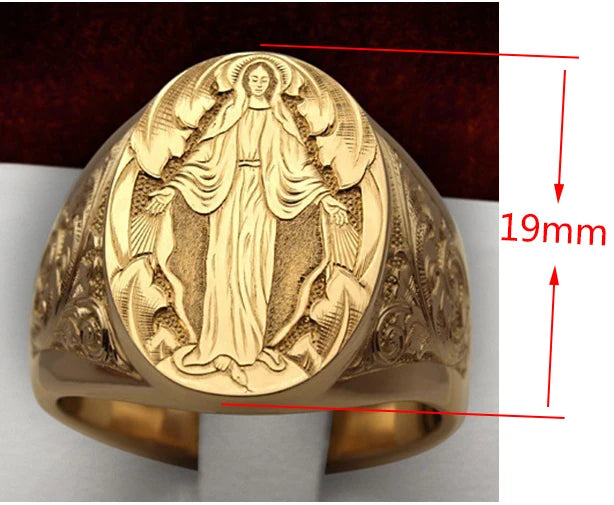 18K Gold Plated Virgin Mary Handmade Carved Religious Rings