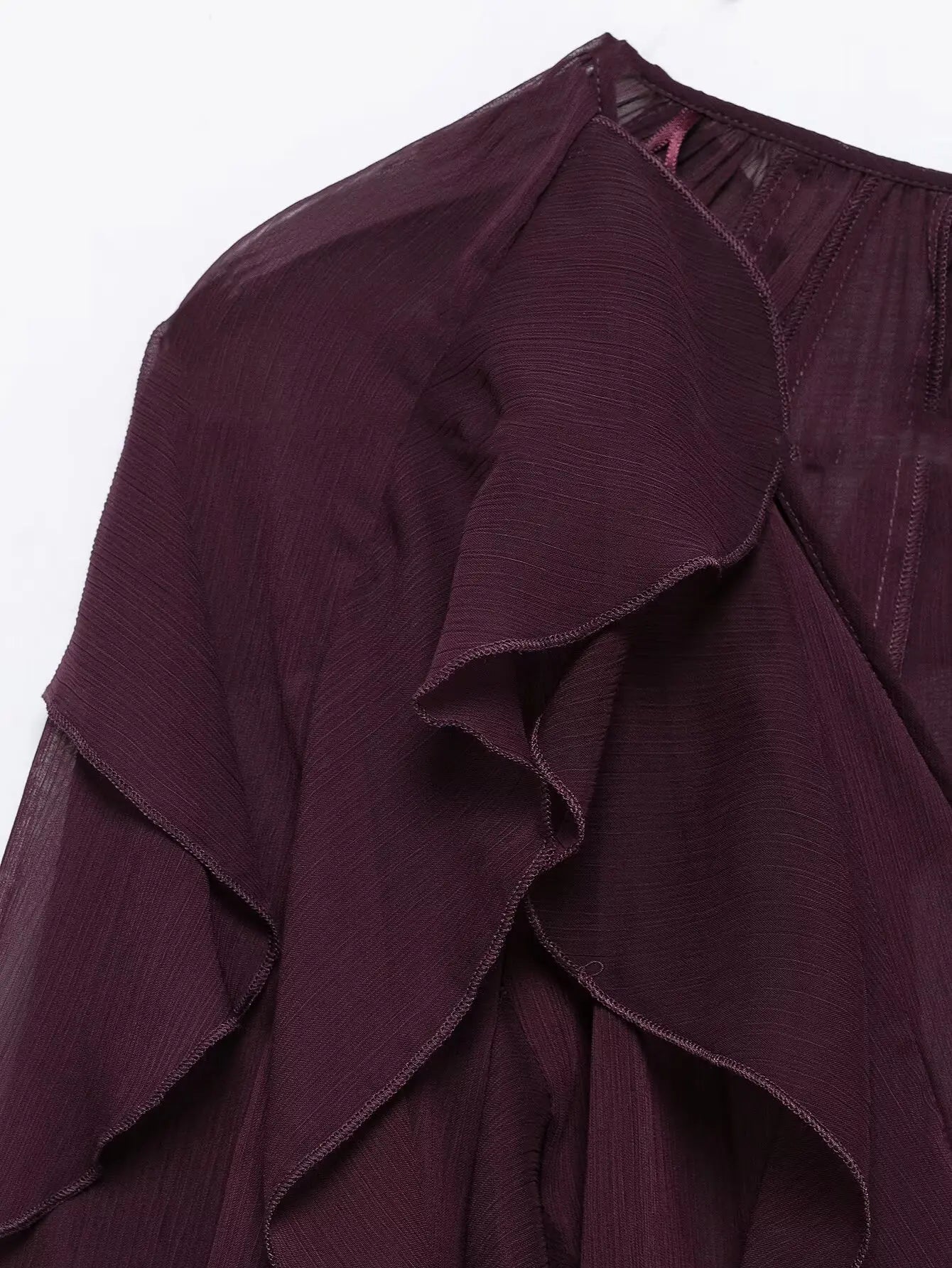 Tangada  Wine Red Ruffles Shirt Long Sleeve