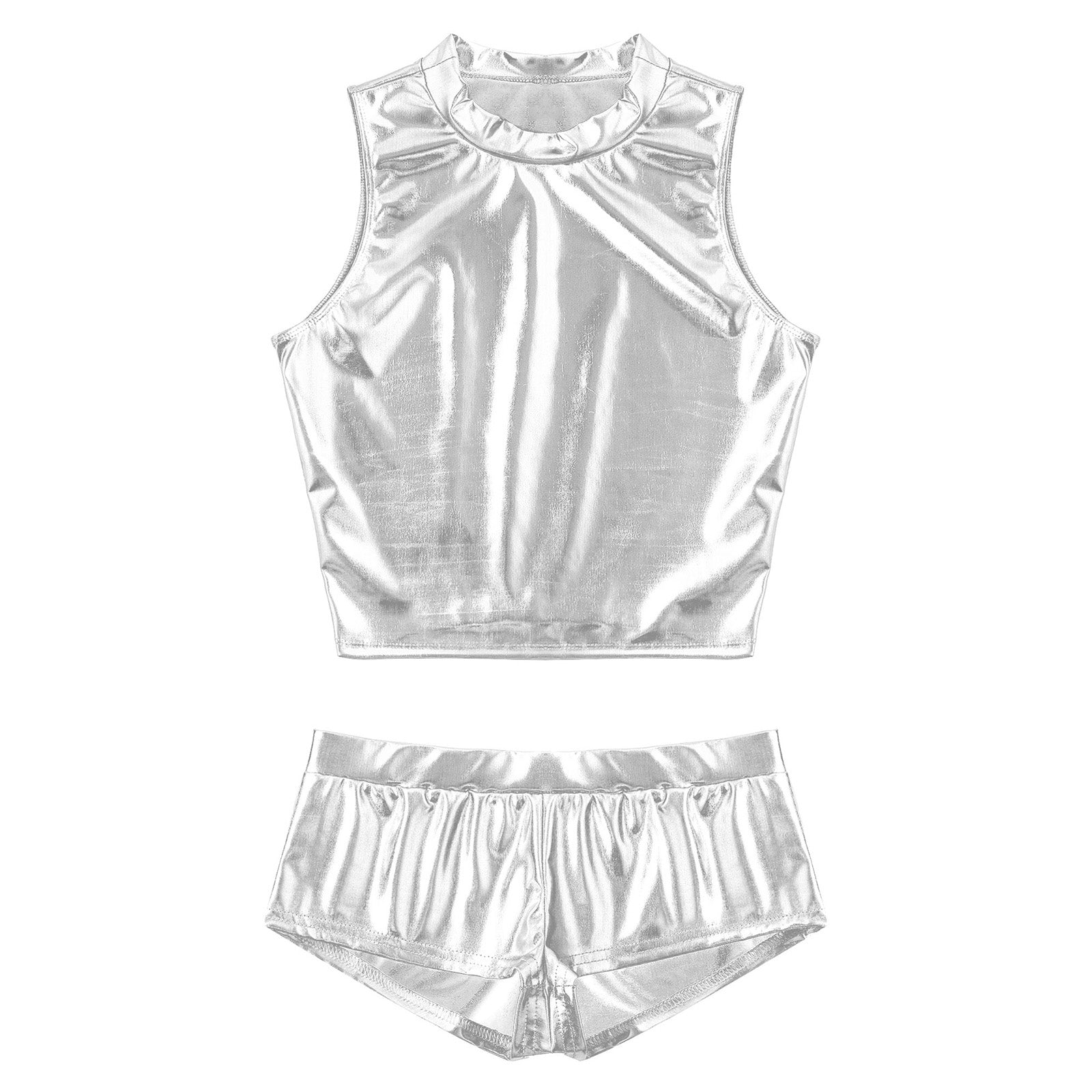 Metallic Mock Neck Crop Top & Hot Shorts
